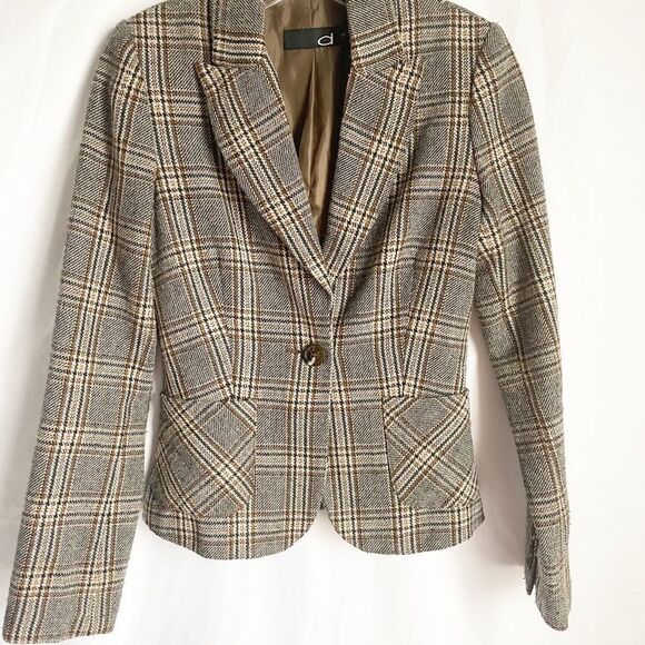 Dynamite Plaid Brown Tan Blazer W/Pockets 5 Tall - Picture 2 of 8